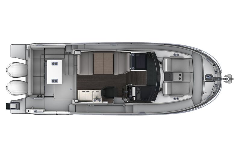 Jeanneau Merry Fisher 895 - diagram of cockpit seating, wheelhouse interior and bow sun lounger Jeanneau Merry Fisher 895 Series 2