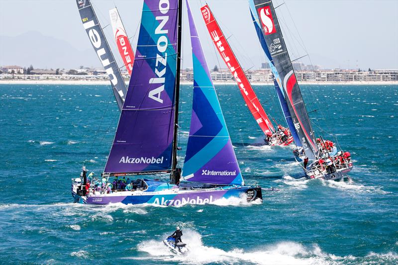 Start leg 3. Volvo Ocean Race Volvo Ocean Race fleet flying out of Cape Town heading Melbourne